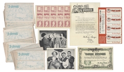 Moe Howard Lot of 13 Fan Club Kits -- Each Kit Includes Four Membership Cards, Sheet of Stamps, Certificate, Two 7 x 5.25 Photos With Curly Joe, & Letter in 9 x 6 Envelope -- Very Good